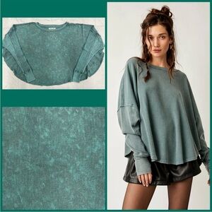NWOT Free People Microphone Drop Thermal Oversized in Silver Pine (Green) Medium